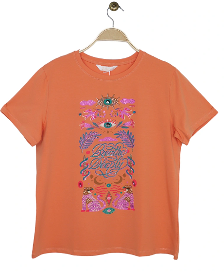 Printed cotton T-shirt with Breathe Deeply relief visual