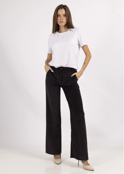 Pantalon Large en Velours Côtelé Femme NOIR – Chic & Confortable Vogue N°8