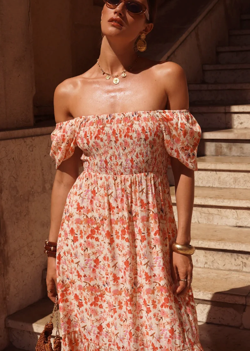 Robe longue Rose à imprimé floral