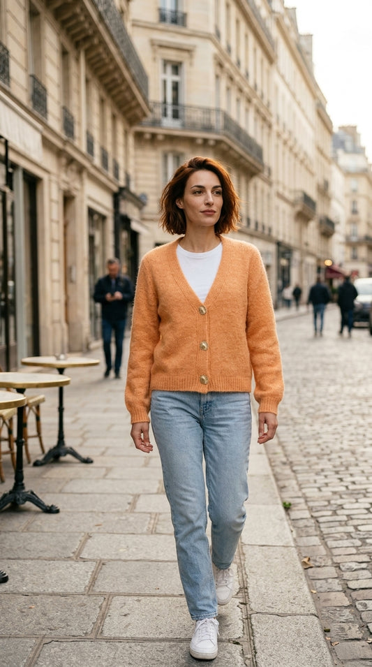 Button-up cardigan — On Model - Street Style | Generated by Modelize