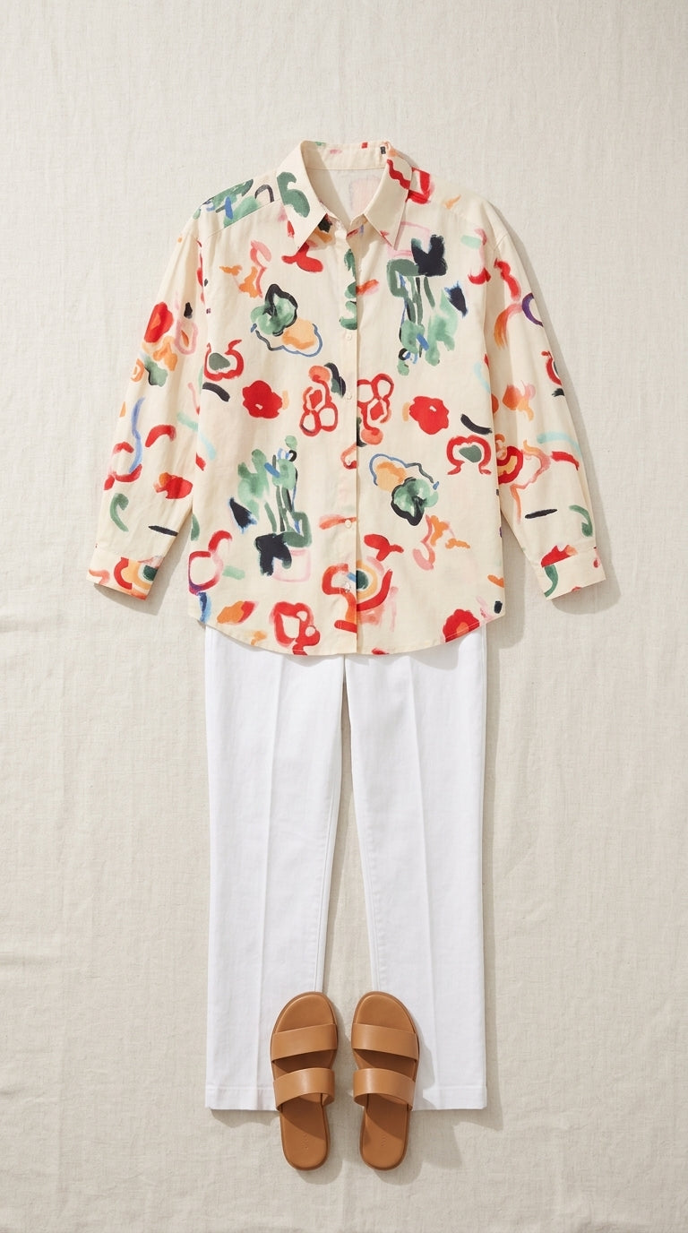 Long-sleeved button-down shirt — Flat Lay - Plated Food | Generated by Modelize