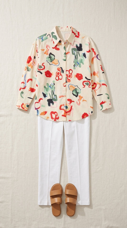 Long-sleeved button-down shirt — Flat Lay - Plated Food | Generated by Modelize