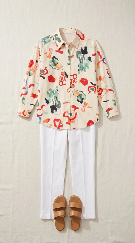 Long-sleeved button-down shirt — Flat Lay - Plated Food | Generated by Modelize
