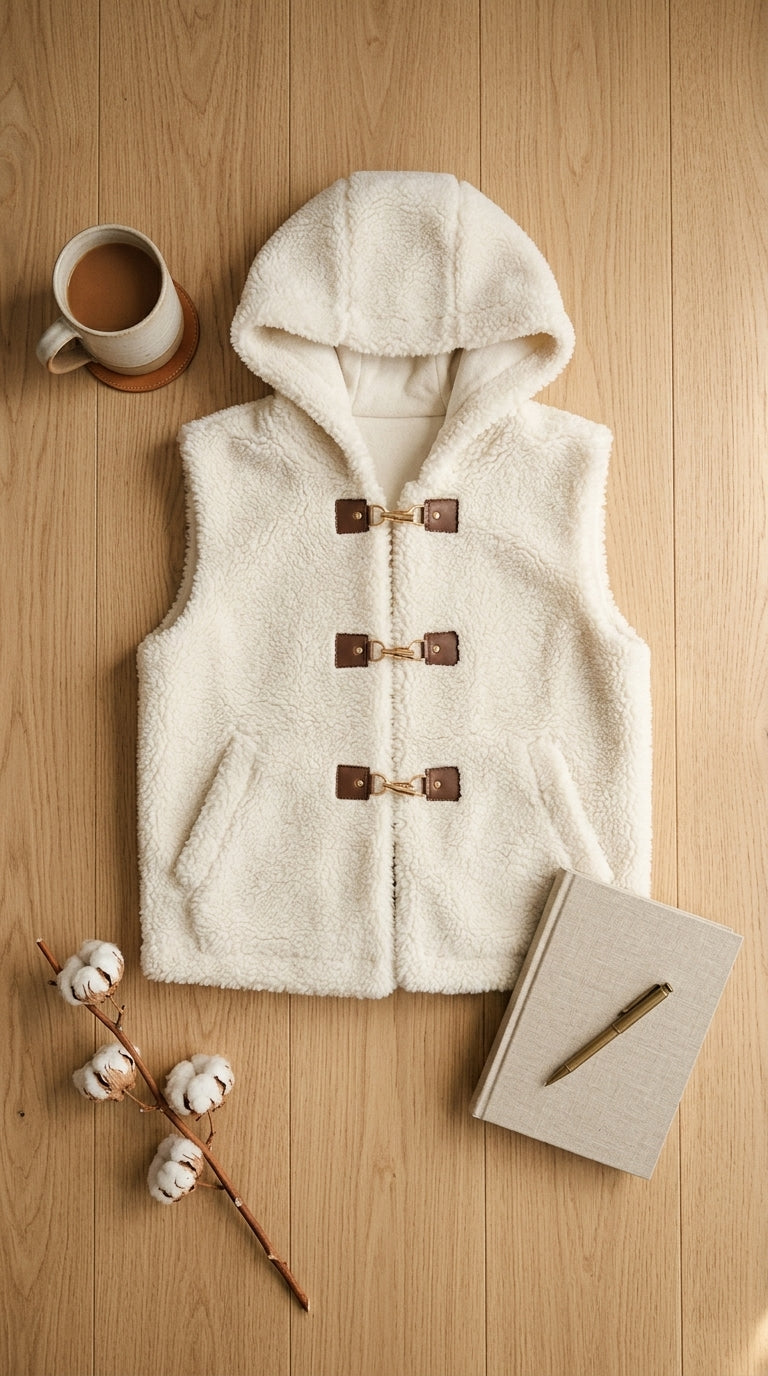 Sleeveless hooded gilet — Flat Lay - Styled | Generated by Modelize
