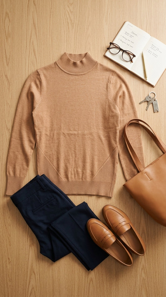 Mock neck sweater — Flat Lay - Styled | Generated by Modelize