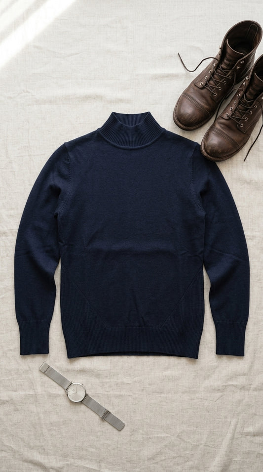 Mock neck knit sweater — Flat Lay - Styled | Generated by Modelize