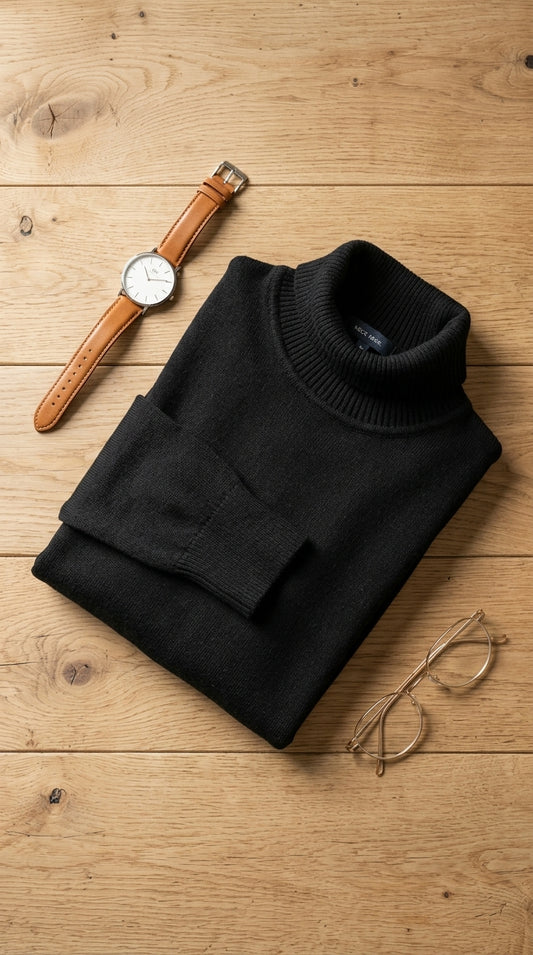 Fine knit turtleneck sweater — Flat Lay - Styled | Generated by Modelize