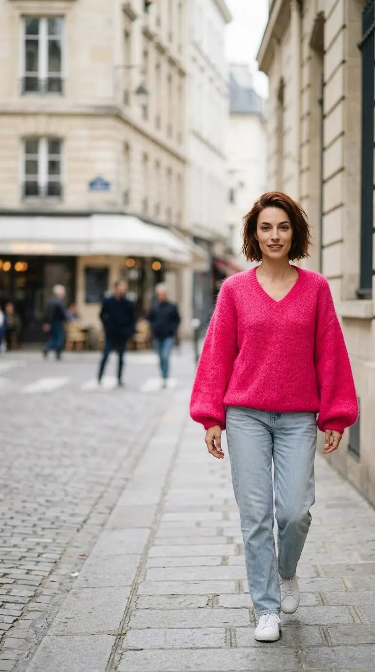 Oversized V-neck sweater — On Model - Street Style | Generated by Modelize