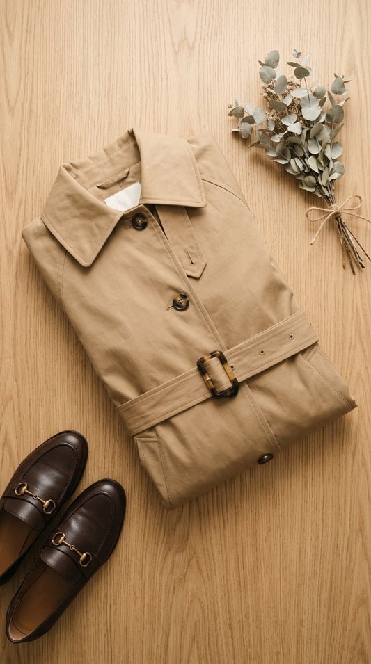 Long Trench Coat — Flat Lay - Styled | Generated by Modelize