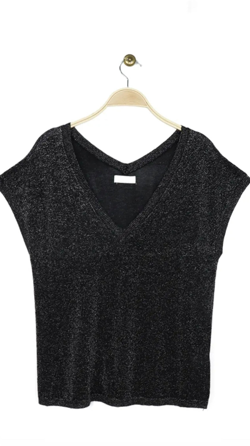 T-shirt Léger col V Noir Vogue N°8