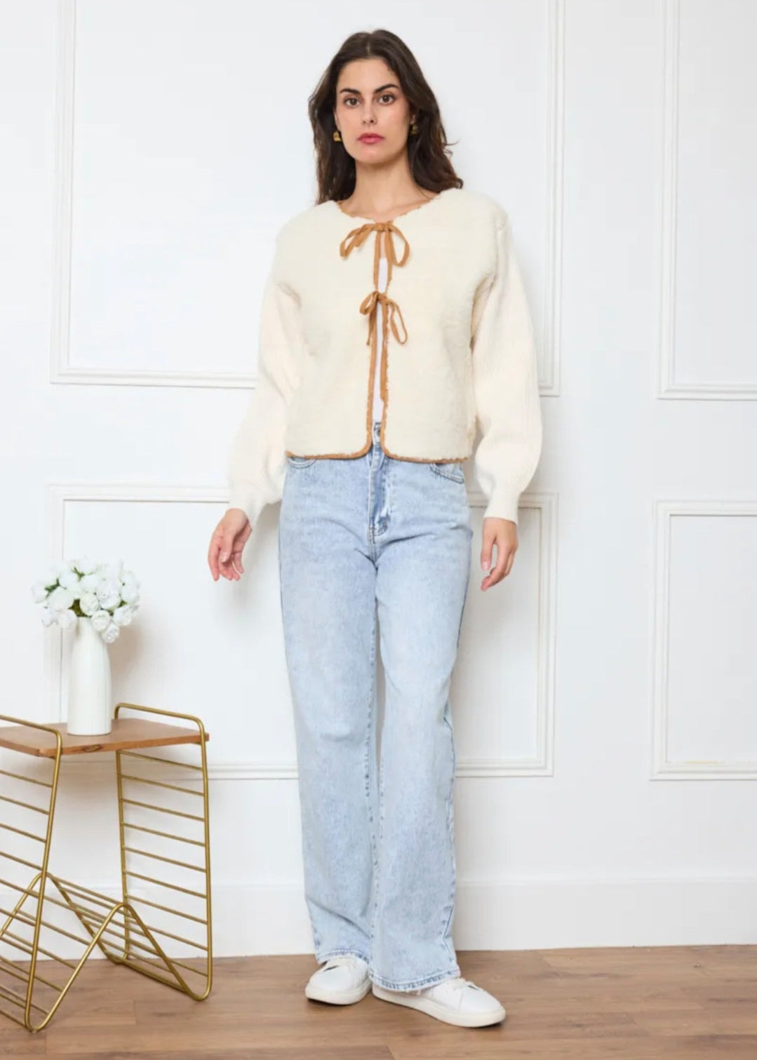 Cardigan bi-matière effet mouton