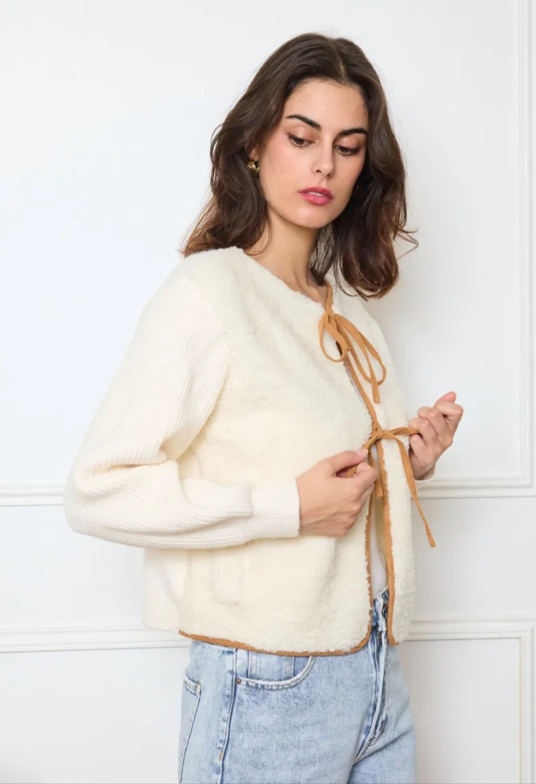 Cardigan bi-matière effet mouton