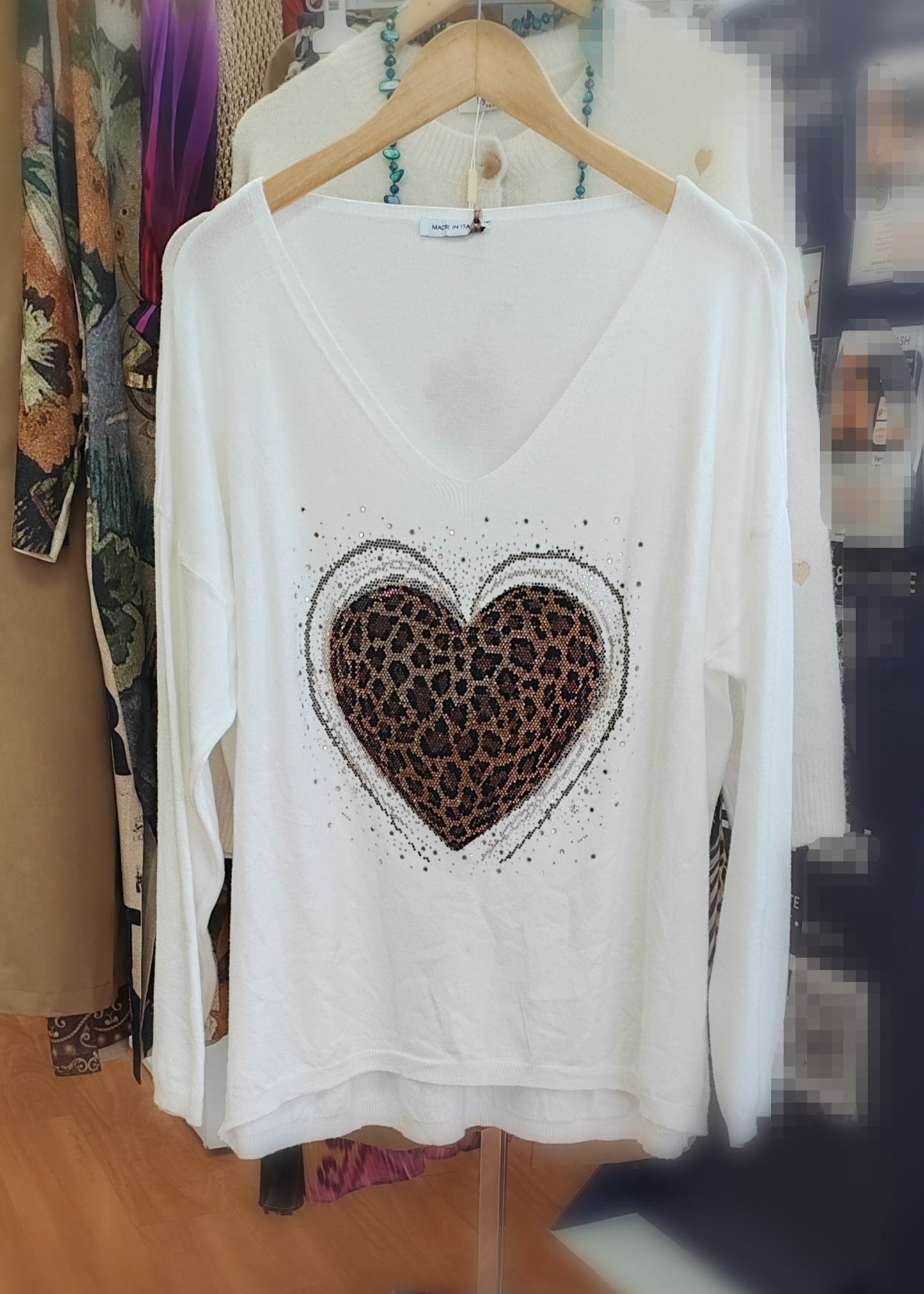 Pull Blanc en maille à motif Coeur brillant Vogue N°8