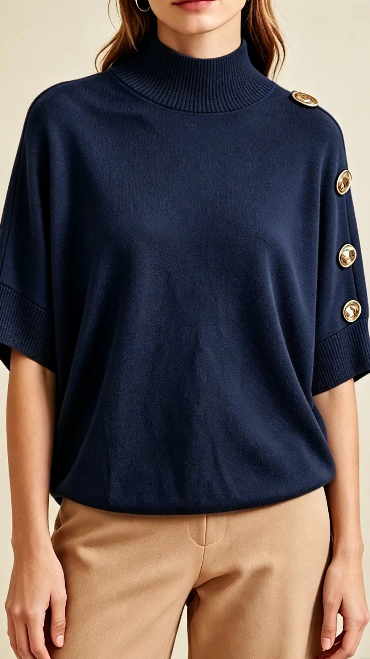 Pull à manches courtes décontracté avec boutons métallisés – Style chic et confortable Vogue N°8