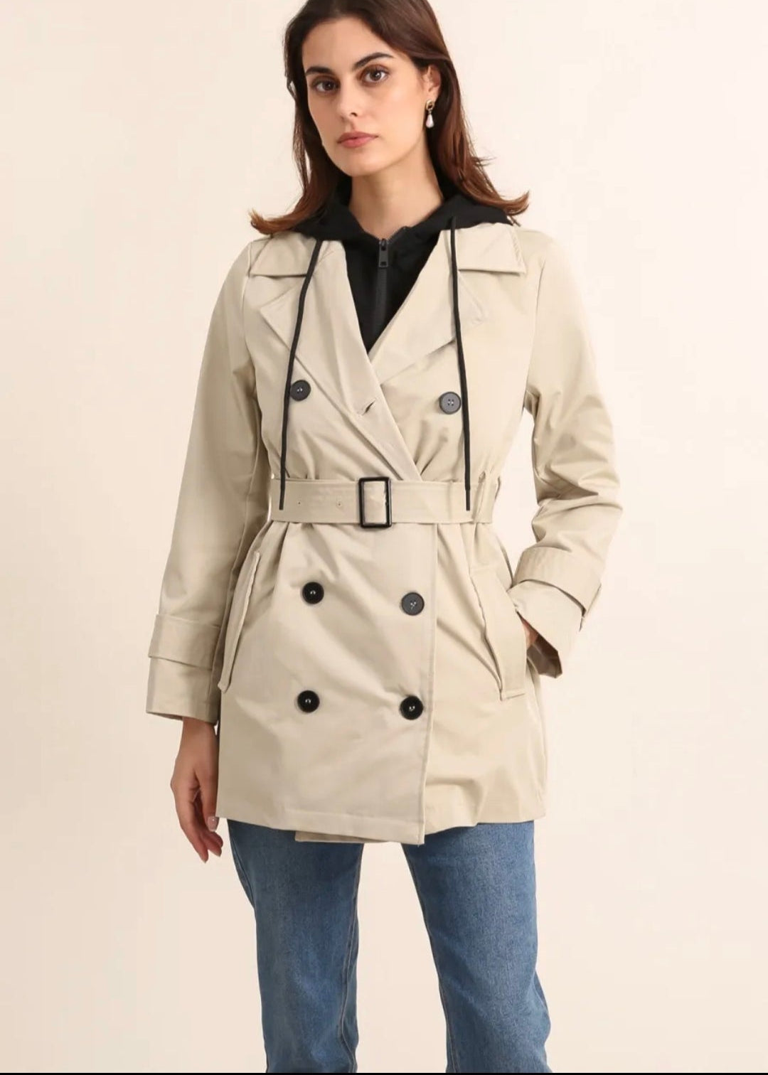 Trench veste mi-longs avec capuche démontable