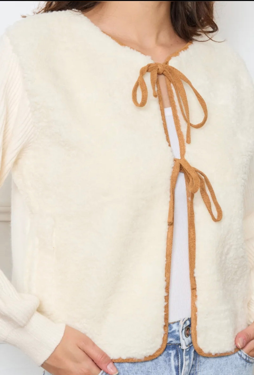 Cardigan bi-matière effet mouton