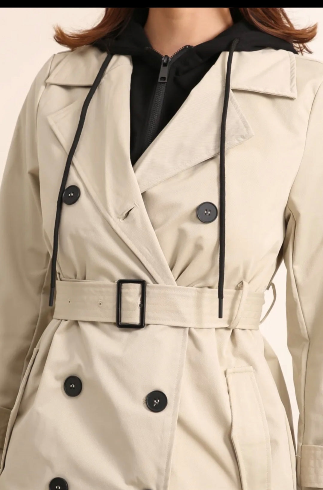 Trench veste mi-longs avec capuche démontable