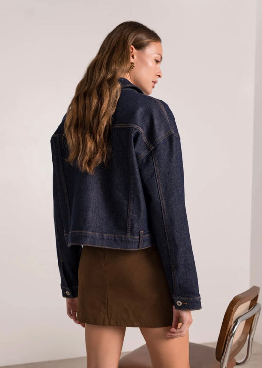 Veste en jean bleu foncé motif cœur – Printemps femme