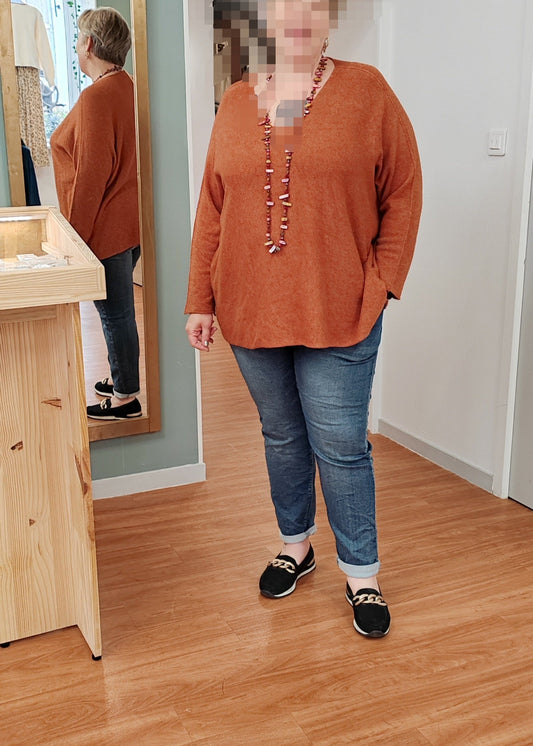 Pull Grande Taille Col V Rouile Mina rosa