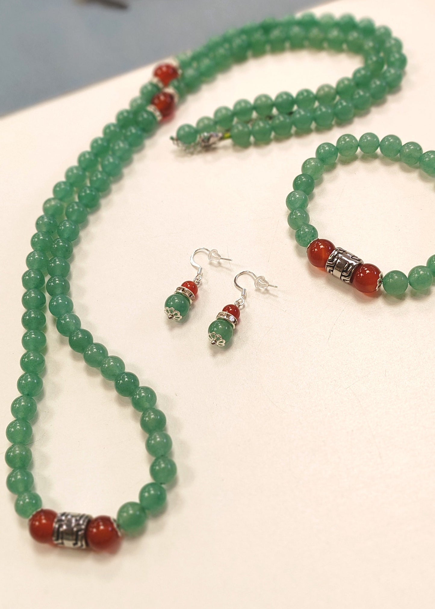 Collier sautoir en Aventurine & Agate rouge