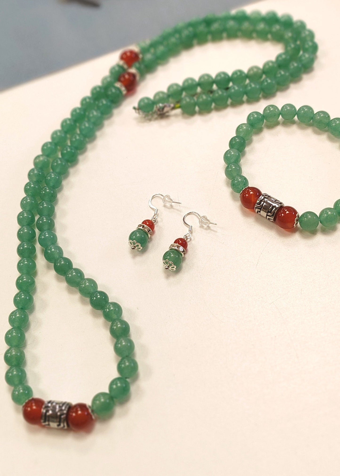 Collier sautoir en Aventurine & Agate rouge Vogue N°8