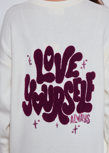 Sweat brodé LOVE YOURSELF – Sweat à patchs femme, message positif, broderie tendance Ky Création