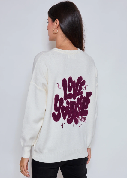 Sweat brodé LOVE YOURSELF – Sweat à patchs femme, message positif, broderie tendance Ky Création