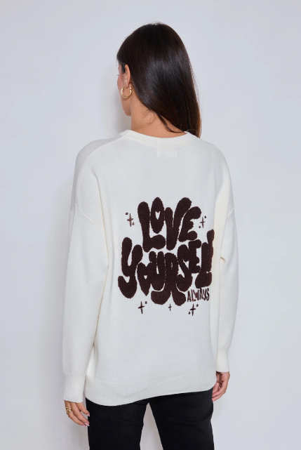 Sweat brodé LOVE YOURSELF – Sweat à patchs femme, message positif, broderie tendance Ky Création