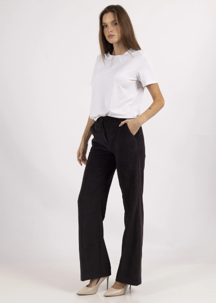 Pantalon Large en Velours Côtelé Femme NOIR – Chic & Confortable Vogue N°8