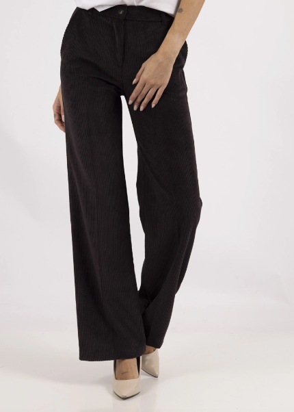 Pantalon Large en Velours Côtelé Femme NOIR – Chic & Confortable Vogue N°8