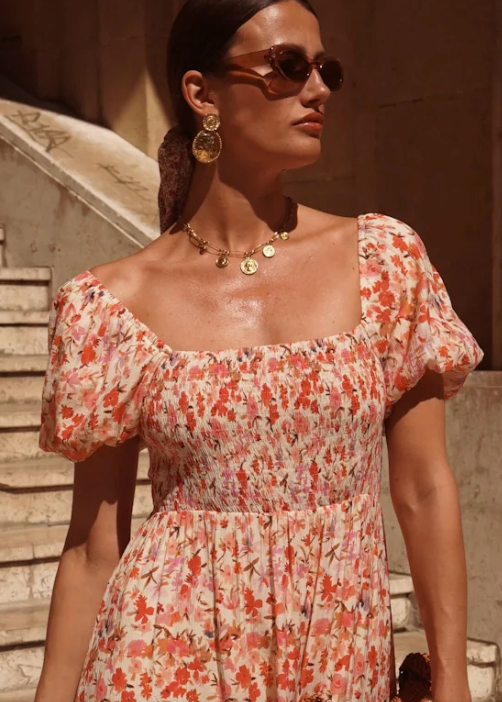 Robe longue Rose à imprimé floral
