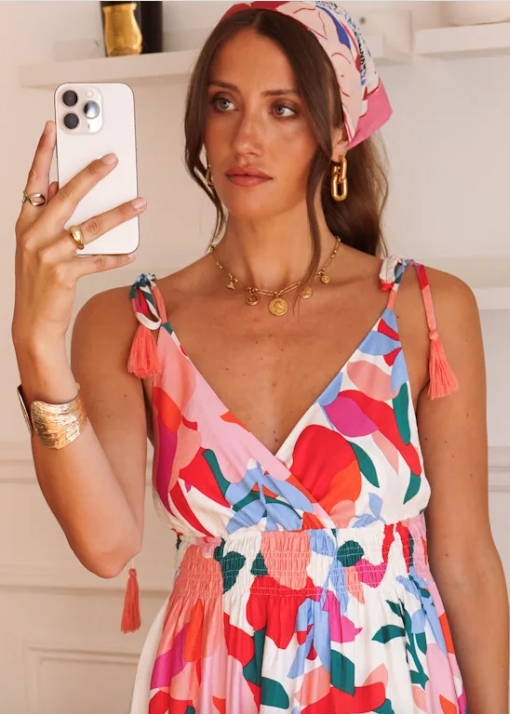 Robe midi à imprimé graphique multicolore