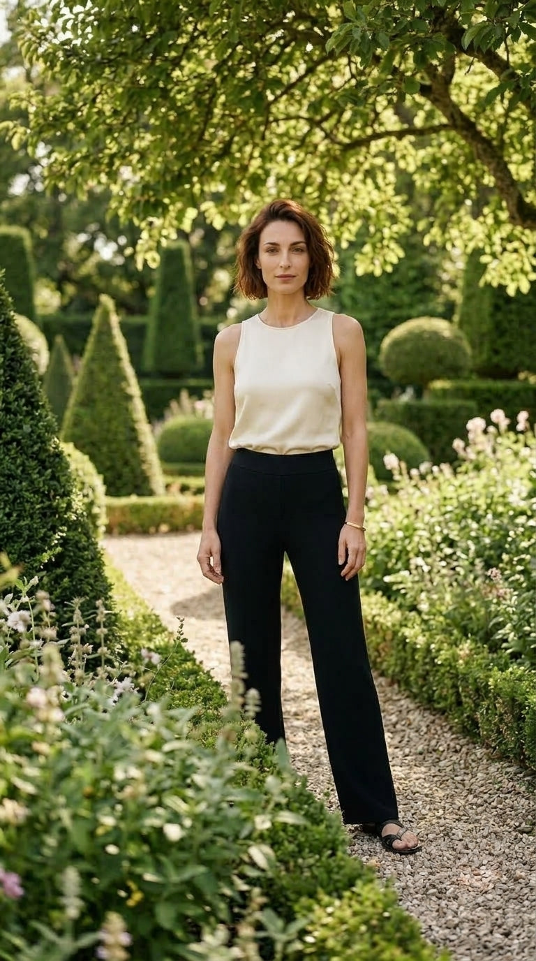 Pantalon en maille large fluide et confortable — SCORZZO — On Model - Botanical Editorial | Generated by Modelize