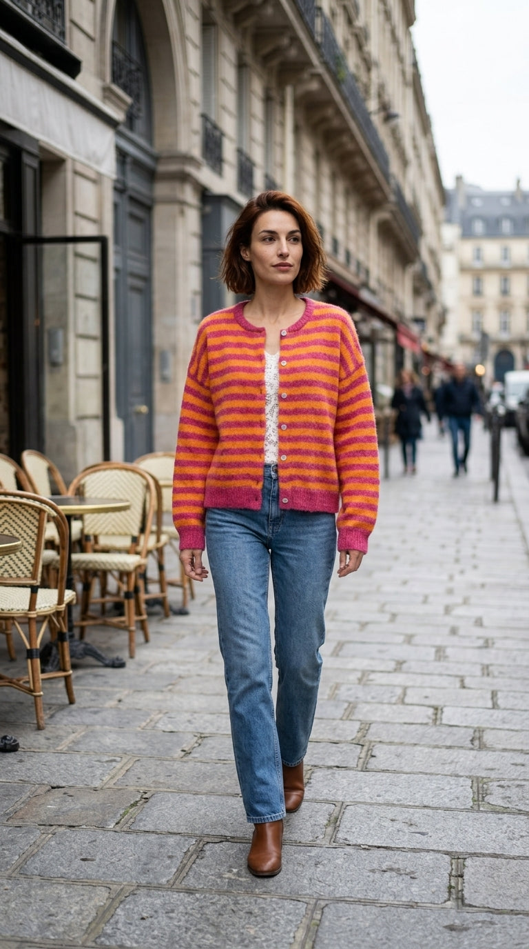 knitted cardigan — On Model - Street Style | Generated by Modelize
