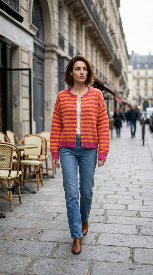 knitted cardigan — On Model - Street Style | Generated by Modelize
