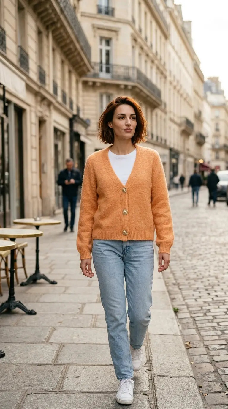 Button-up cardigan — On Model - Street Style | Generated by Modelize