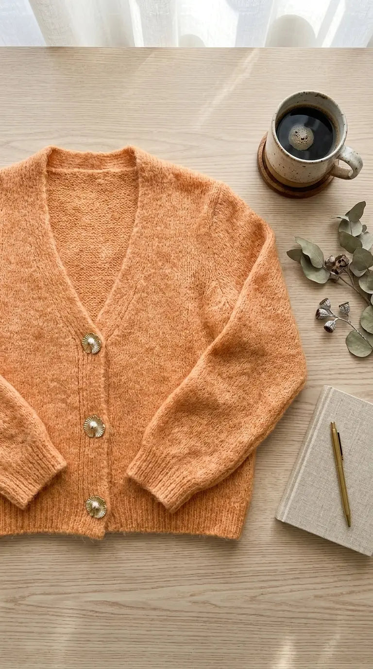 Buttoned cardigan gilet — Flat Lay - Styled | Generated by Modelize