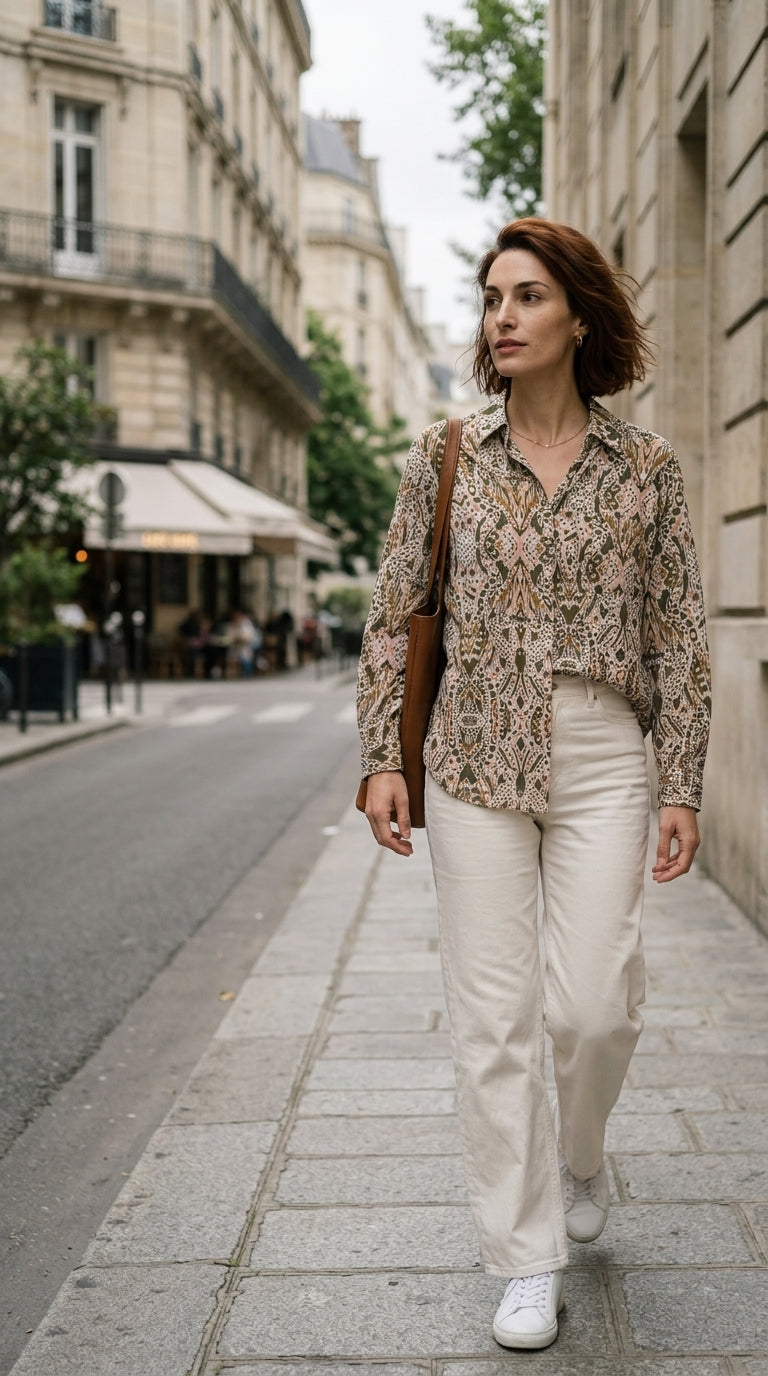 Button-down printed shirt — On Model - Street Style | Generated by Modelize