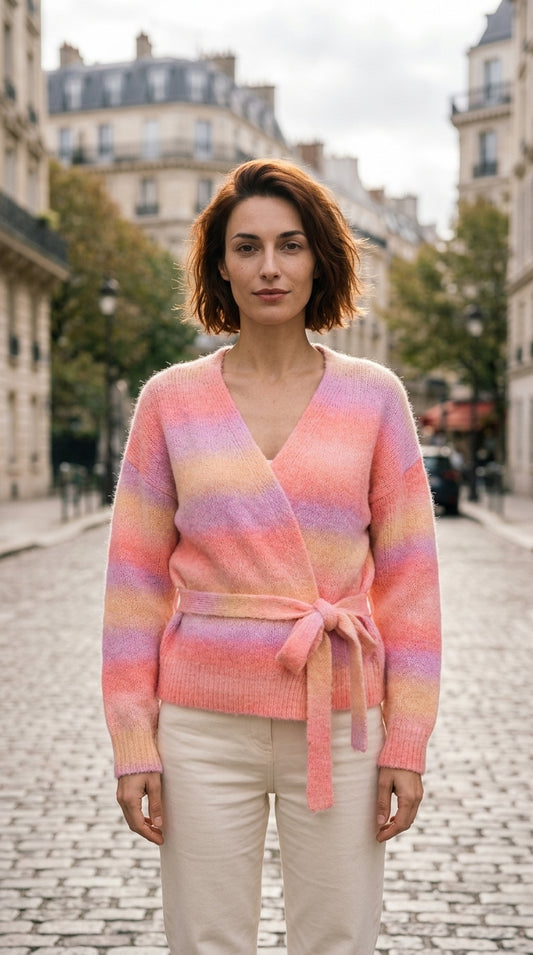 Wrap cardigan — On Model - Street Style | Generated by Modelize