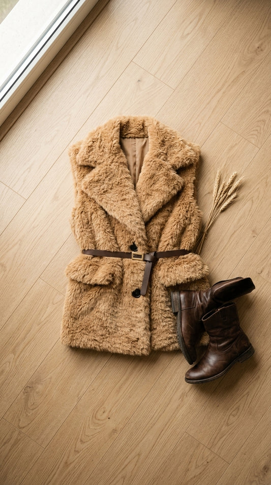 Sleeveless faux fur gilet — Flat Lay - Styled | Generated by Modelize