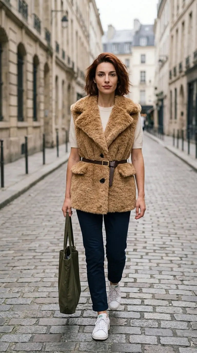 Faux fur gilet — On Model - Street Style | Generated by Modelize