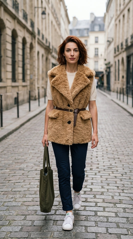 Faux fur gilet — On Model - Street Style | Generated by Modelize
