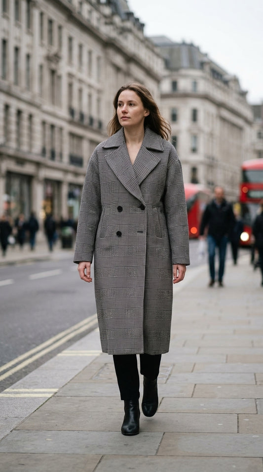 Long double-breasted coat — On Model - Street Style | Generated by Modelize