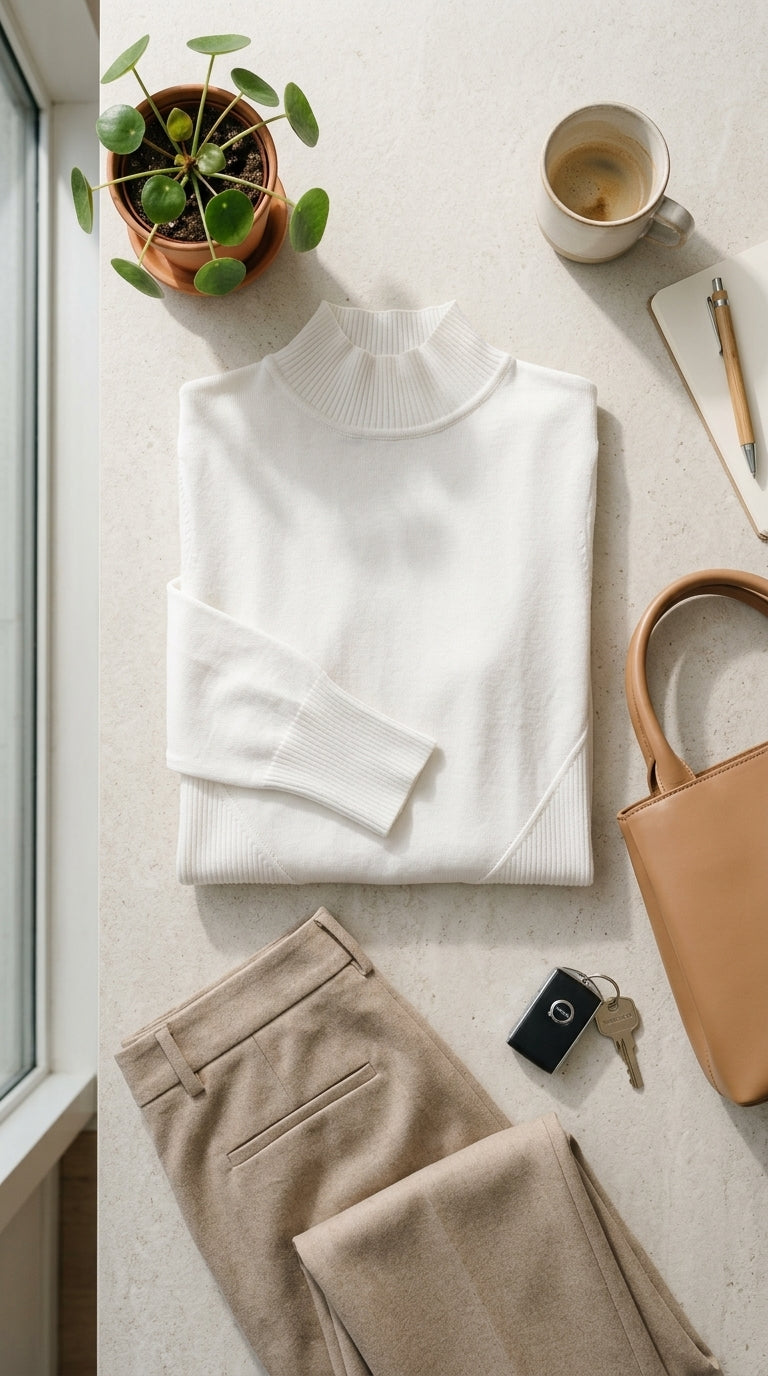 Mock neck sweater — Flat Lay - Styled | Generated by Modelize