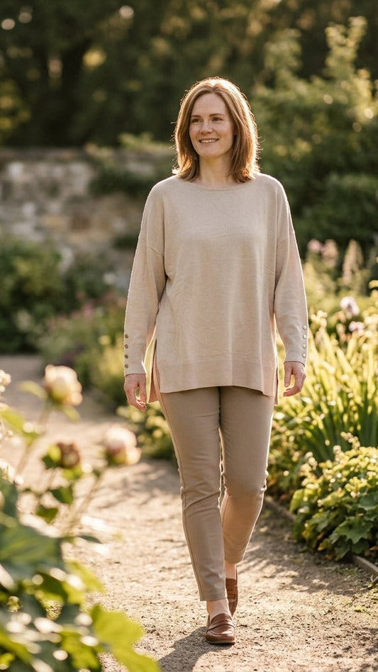 Curvy oversized knit sweater — On Model - Outdoor | Generated by Modelize