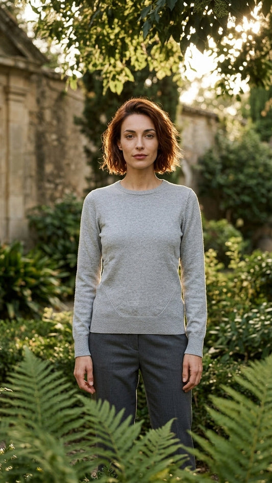 Crewneck knit sweater — On Model - Botanical Editorial | Generated by Modelize