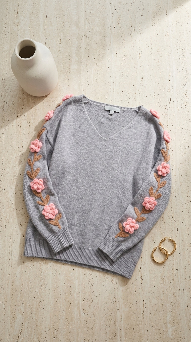 V-neck knit sweater — Flat Lay - Styled | Generated by Modelize