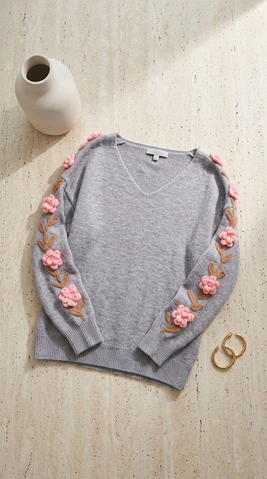 V-neck knit sweater — Flat Lay - Styled | Generated by Modelize
