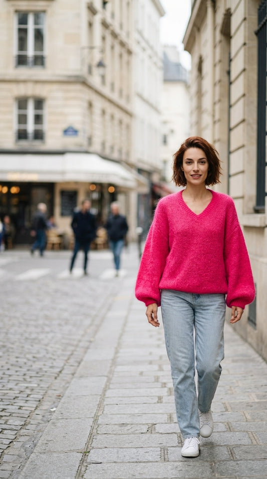 Oversized V-neck sweater — On Model - Street Style | Generated by Modelize