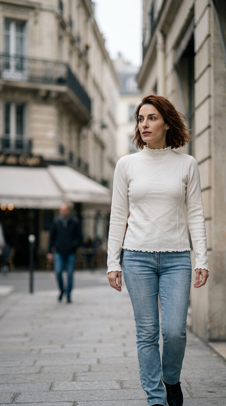 Mock neck knit sweater — On Model - Street Style | Generated by Modelize